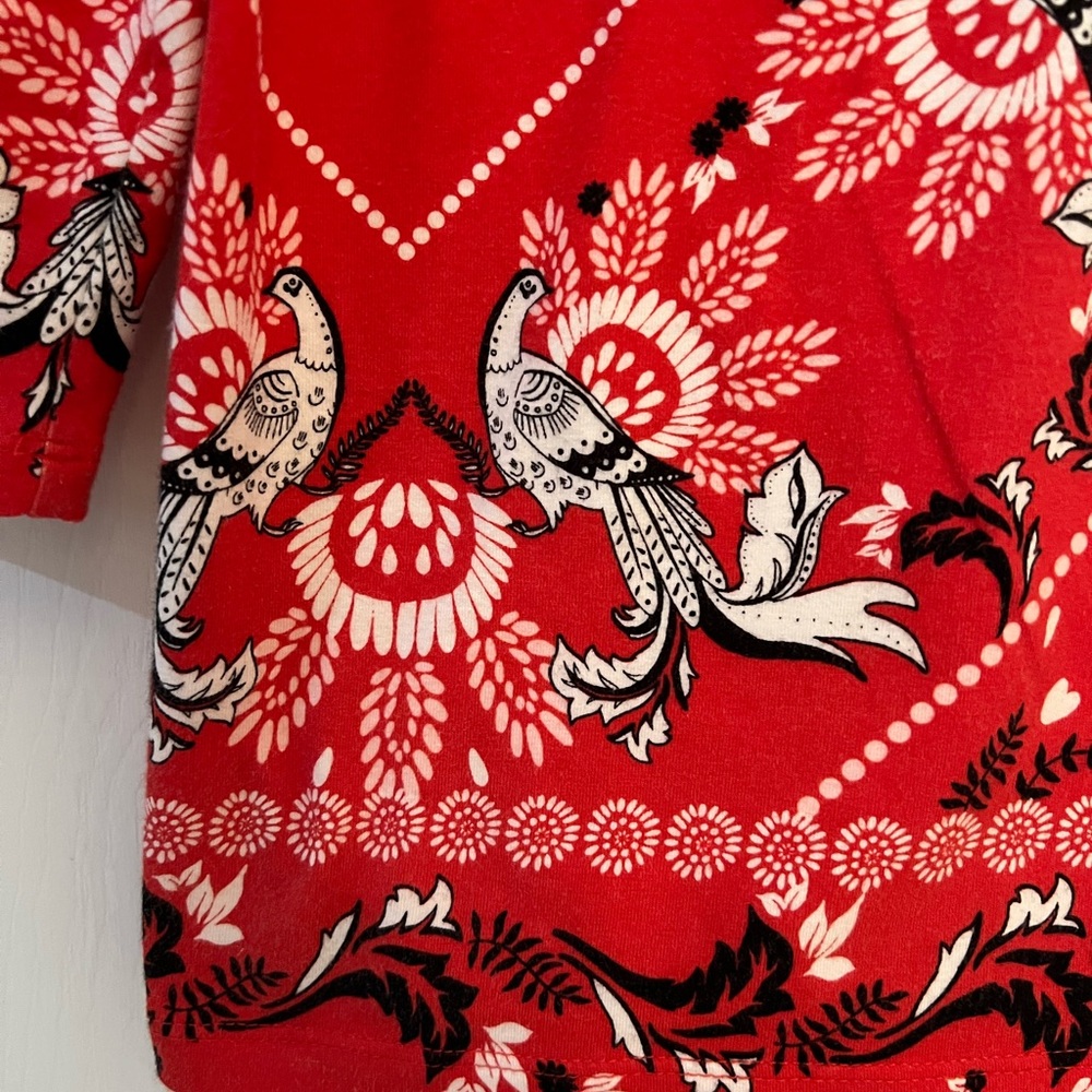 Talbots Red, Black & White Bird/Floral Long Sleeve Top Size LP - Picture 5 of 6